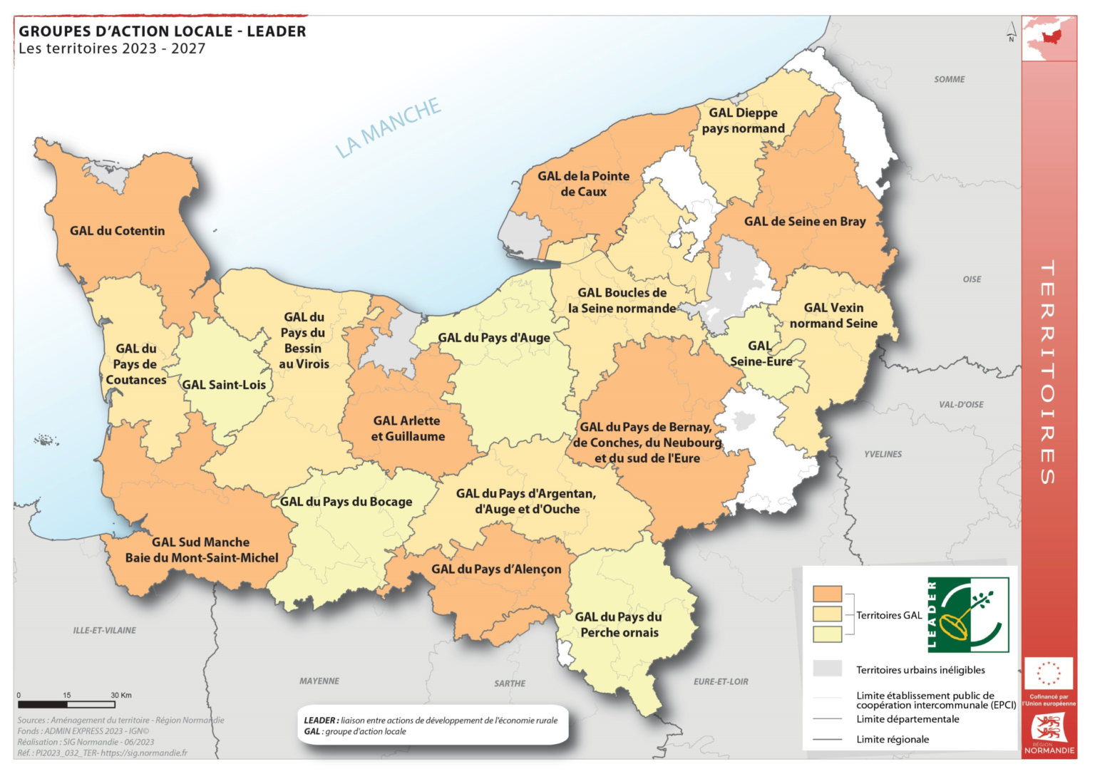 Carte des territoires leader normandie 2023-2027